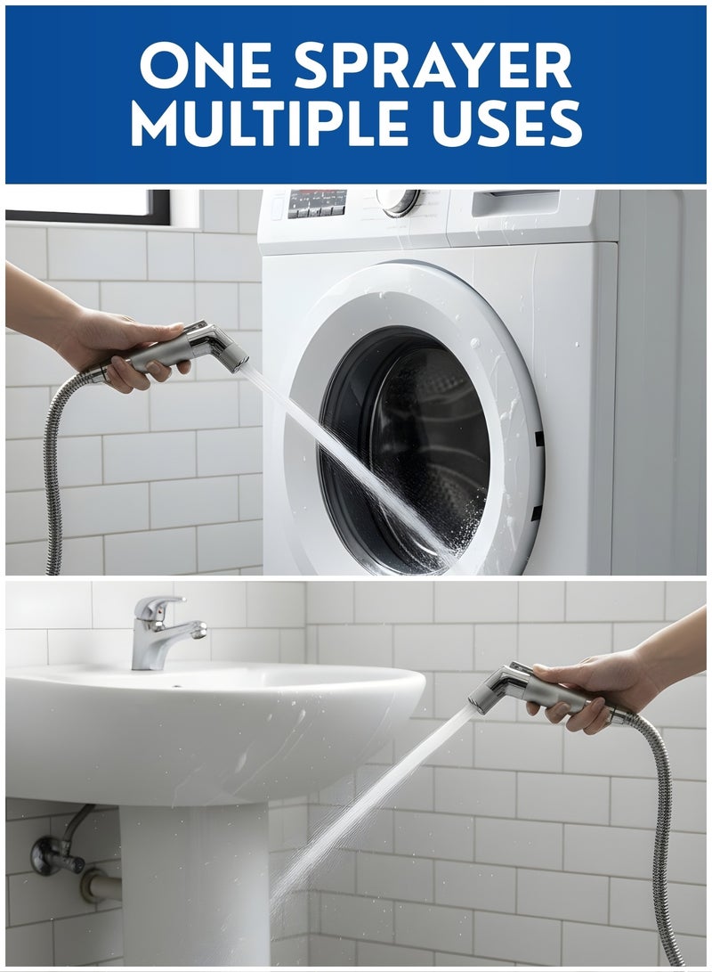 رشاش شطاف للمرحاض، شطاف يدوي من الستانلس ستيل (دش مسلم) مع تحكم في ضغط المياه، خرطوم مانع للتسرب مع حامل – طقم رشاش بيديه للحمام للنظافة الشخصية - Image 5